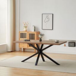Comfy Living Ltd 7 Piece Industrial Style Dining Set Extending Table & 6 Chairs Oak Effect Table Top in Light Brown - Size: 7 Pack - thumbnail 2