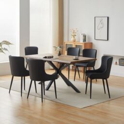 Comfy Living Ltd 7 Piece Industrial Style Dining Set Extending Table & 6 Chairs Oak Effect Table Top in Light Brown - Size: 7 Pack