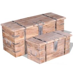 Berkfield Home Two Piece Storage Chest Set Acacia Wood in Brown - thumbnail 1