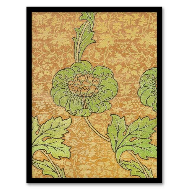 Artery8 William Morris Framed Wall Art Print Flower Bloom Textile Detail in Orange - Size: A4 - image 1