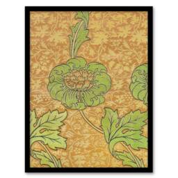 Artery8 William Morris Framed Wall Art Print Flower Bloom Textile Detail in Orange - Size: A4 - thumbnail 1