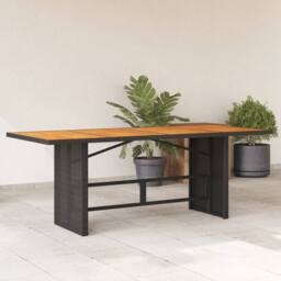 Berkfield Home Garden Table with Acacia Wood Top Black 190x80x75 cm Poly Rattan - Size: 190 x 80 x 75 cm - thumbnail 2