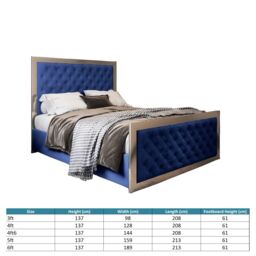 KDMD Emia Upholstered Soft Velvet Metal Designer Bed Frame in Blue - Size: Small Double - thumbnail 5