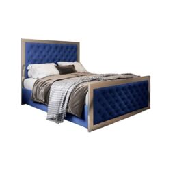 KDMD Emia Upholstered Soft Velvet Metal Designer Bed Frame in Blue - Size: Small Double - thumbnail 1