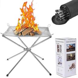 FLAVORA Portable Fire Pit for Camping, Outdoor Folding in Silver
