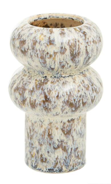 Orsina Small Vase, Beige Stoneware Vase, Free Standing Vase for Contemporary Homes, Marbling Effect Stoneware Vase in White - image 1