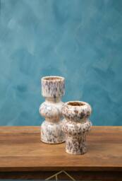 Orsina Small Vase, Beige Stoneware Vase, Free Standing Vase for Contemporary Homes, Marbling Effect Stoneware Vase in White - thumbnail 4