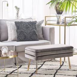 Wyld and Coco Grey Velvet Storage Bench with Golden Legs - thumbnail 1