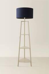 ValueLights Hiru Painted Cream 3 Tier Wooden Shelf Floor Lamp with Drum Lamp Shade in Navy - thumbnail 3