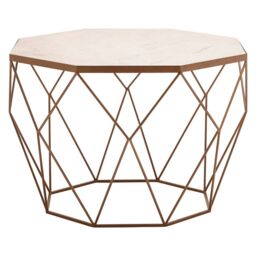 Orsina Octagon White Marble Coffee Table, Luxe Geometric Marble Top Table With Golden Iron Base in Gold - thumbnail 6