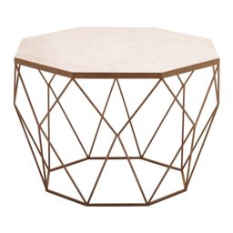 Orsina Octagon White Marble Coffee Table, Luxe Geometric Marble Top Table With Golden Iron Base in Gold - thumbnail 3