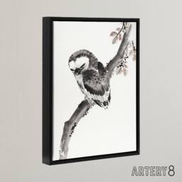 "Artery8 Owl 1841 Album Of Sketches Framed Canvas Wall Art Print Hokusai in Grey - Size: W12"" x H16""" - thumbnail 2