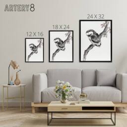 "Artery8 Owl 1841 Album Of Sketches Framed Canvas Wall Art Print Hokusai in Grey - Size: W12"" x H16""" - thumbnail 4