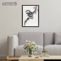 "Artery8 Owl 1841 Album Of Sketches Framed Canvas Wall Art Print Hokusai in Grey - Size: W12"" x H16""" - thumbnail 3