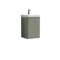 Balterley Modern Bathroom Wall Hung 1 Door Vanity Unit Basin, Satin Green, 405mm in Green
