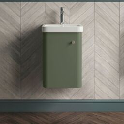 Balterley Modern Bathroom Wall Hung 1 Door Vanity Unit Basin, Satin Green, 405mm in Green - thumbnail 8