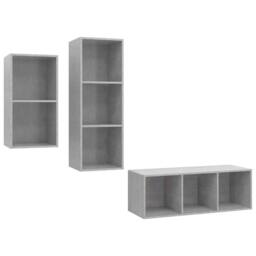 Berkfield Home 3 Piece TV Cabinet Set Concrete Grey Engineered Wood - thumbnail 1