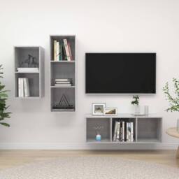 Berkfield Home 3 Piece TV Cabinet Set Concrete Grey Engineered Wood - thumbnail 2