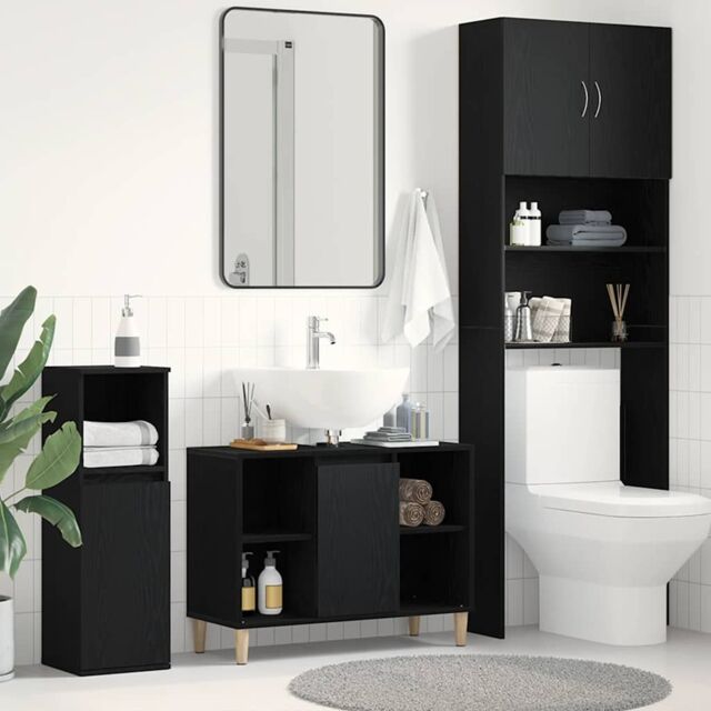Berkfield Home Sink Cabinet Black Oak 80x33x60 cm Engineered Wood - Size: 80 x 33 x 60 cm - image 1