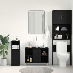Berkfield Home Sink Cabinet Black Oak 80x33x60 cm Engineered Wood - Size: 80 x 33 x 60 cm - thumbnail 3