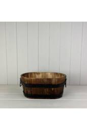 KDMD Wooden Oval Planter with 2 Metal Bands & Handles in Brown - thumbnail 1
