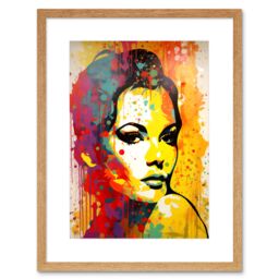 "Artery8 Wall Art Print Female Portrait Vibrant Modern Paint Bright Retro Glam Linocut Teen Room Artwork Framed 9X7 Inch in Beige - Size: W7"" x H9""" - thumbnail 1