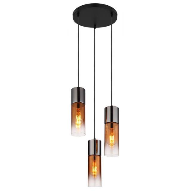 Netlighting Annika Cluster Pendant Matt Black Copper Glass Shade 3x E27 - image 1