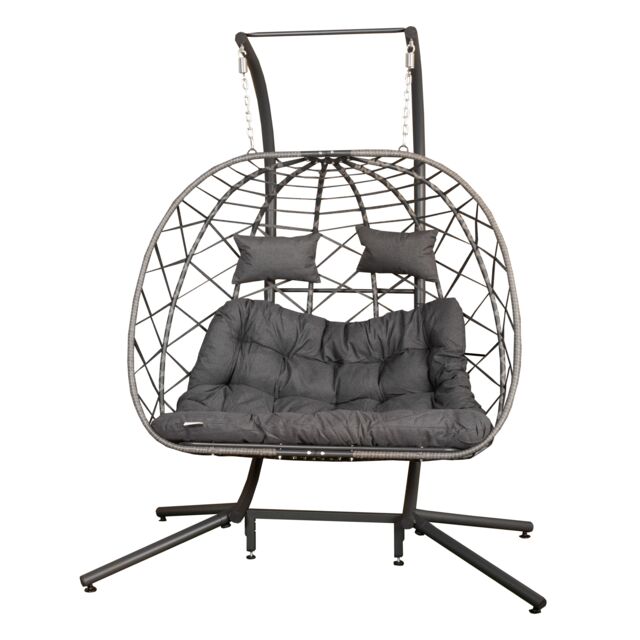 Samuel Alexander 2 Seater Hanging Garden Rattan Egg Chair with Steel Frame & Waterproof Cover in Grey - image 1