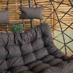 Samuel Alexander 2 Seater Hanging Garden Rattan Egg Chair with Steel Frame & Waterproof Cover in Grey - thumbnail 9