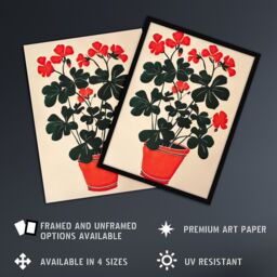 "Artery8 Geranium Potted Plant Lover Red Green Painting Framed Art Print - Size: W12"" x H16""" - thumbnail 2