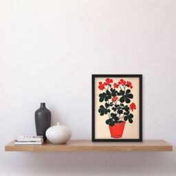 "Artery8 Geranium Potted Plant Lover Red Green Painting Framed Art Print - Size: W12"" x H16""" - thumbnail 4