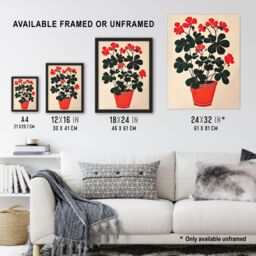 "Artery8 Geranium Potted Plant Lover Red Green Painting Framed Art Print - Size: W12"" x H16""" - thumbnail 3