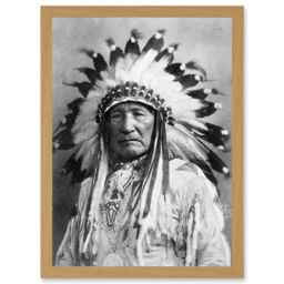 Artery8 Native American Dian Mountain Chief A4 Artwork Framed Wall Art Print in Light Oak - thumbnail 1