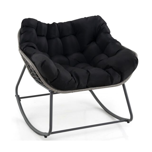Gymax Outdoor Rocking Chair Oversized Lounge Egg Chair With PE Wicker & Cushion in Black - image 1