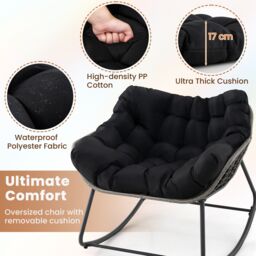 Gymax Outdoor Rocking Chair Oversized Lounge Egg Chair With PE Wicker & Cushion in Black - thumbnail 3
