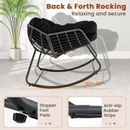 Gymax Outdoor Rocking Chair Oversized Lounge Egg Chair With PE Wicker & Cushion in Black - thumbnail 6