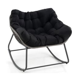 Gymax Outdoor Rocking Chair Oversized Lounge Egg Chair With PE Wicker & Cushion in Black - thumbnail 1