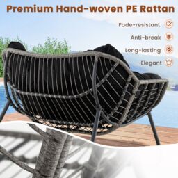 Gymax Outdoor Rocking Chair Oversized Lounge Egg Chair With PE Wicker & Cushion in Black - thumbnail 2
