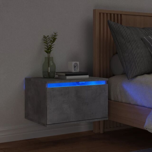 Berkfield Home Wall-mounted Bedside Cabinet with LED Lights Concrete Gery in Grey - image 1