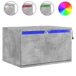 Berkfield Home Wall-mounted Bedside Cabinet with LED Lights Concrete Gery in Grey - thumbnail 2