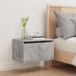 Berkfield Home Wall-mounted Bedside Cabinet with LED Lights Concrete Gery in Grey - thumbnail 4