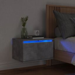 Berkfield Home Wall-mounted Bedside Cabinet with LED Lights Concrete Gery in Grey - thumbnail 1