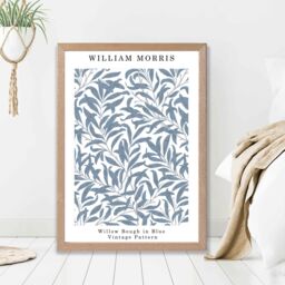 ARTZE William Morris Willow in Blue Art Print / Oak Frame / SIZE: A3 in Mid Blue - Size: A4