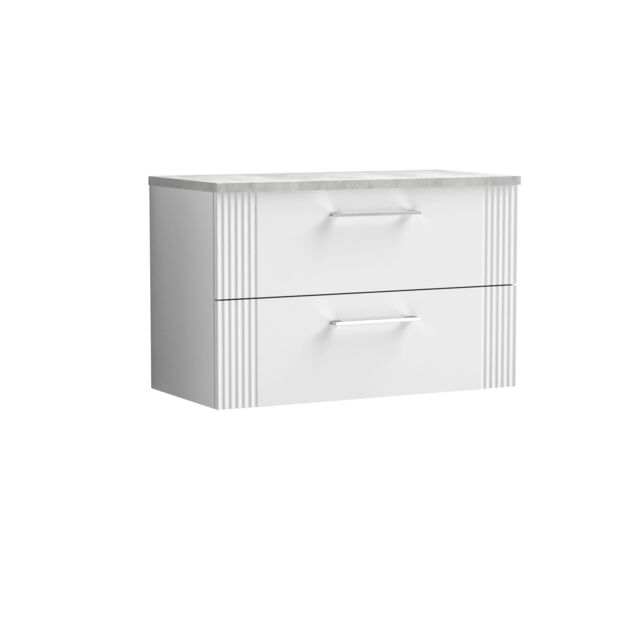 Balterley 2 Drawer Wall Hung Vanity Unit Grey Laminate Worktop, White 800mm - image 1