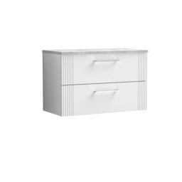 Balterley 2 Drawer Wall Hung Vanity Unit Grey Laminate Worktop, White 800mm - thumbnail 1