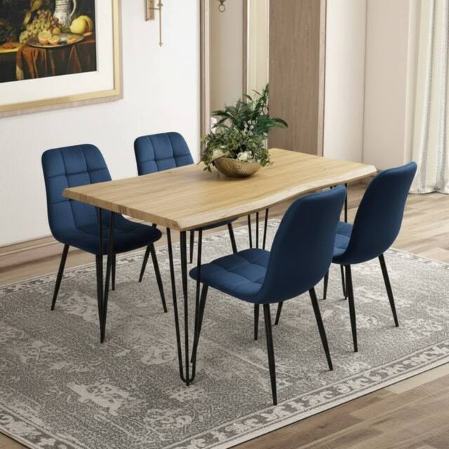 KOSY KOALA Dining Table Set With 4 Blue Velvet Chairs Dining Furniture - image 1