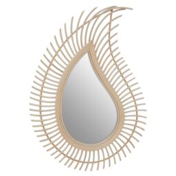 Orsina Teardrop Rattan Wall Mirror, Large Wood Wall Mirror, Mirror with Rattan Frame, Reliable Tear Mirror in Natural - thumbnail 2