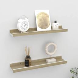 Berkfield Home Wall Shelves 2 pcs White & Sonoma Oak 40x9x3 cm - Size: 40 x 9 x 3 cm - thumbnail 2