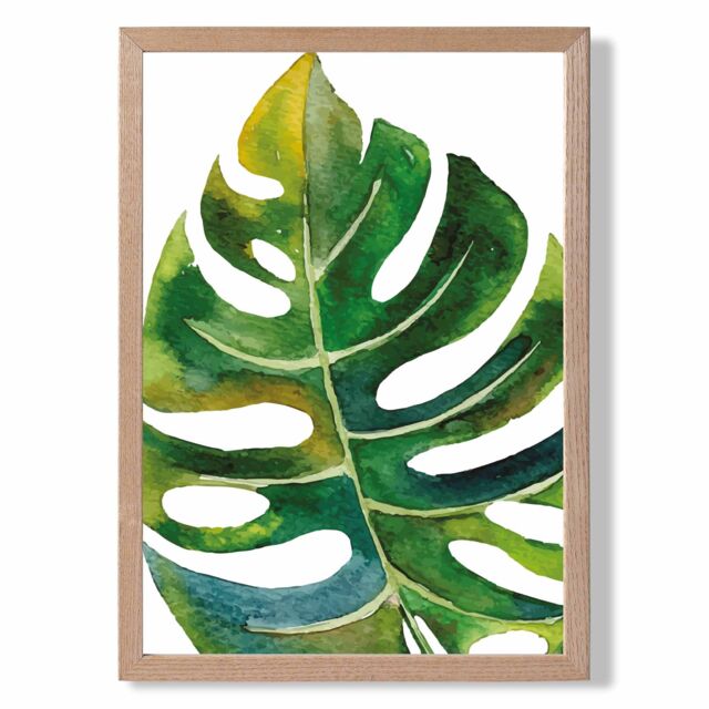ARTZE Tropical Monstera Abstract Watercolour Botanical Framed Print SIZE: A3 with Oak Frame in Green - Size: A4 - image 1