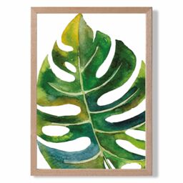 ARTZE Tropical Monstera Abstract Watercolour Botanical Framed Print SIZE: A3 with Oak Frame in Green - Size: A4 - thumbnail 1
